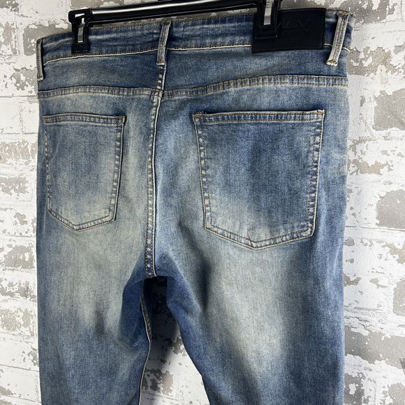 BooHooMan Stretch Skinny Jeans Men’s 38X29.5 Blue Vintage Wash NWT Button Fly - Picture 4 of 15